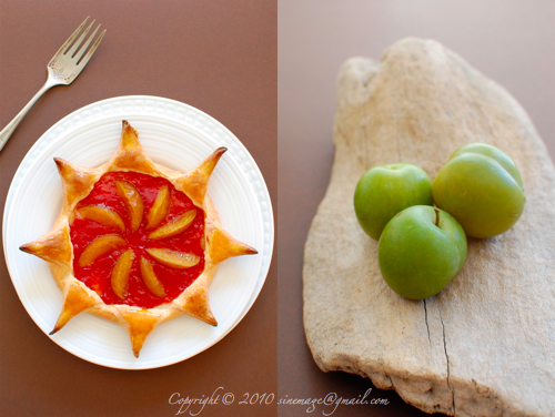 Plum jam and greengage tart